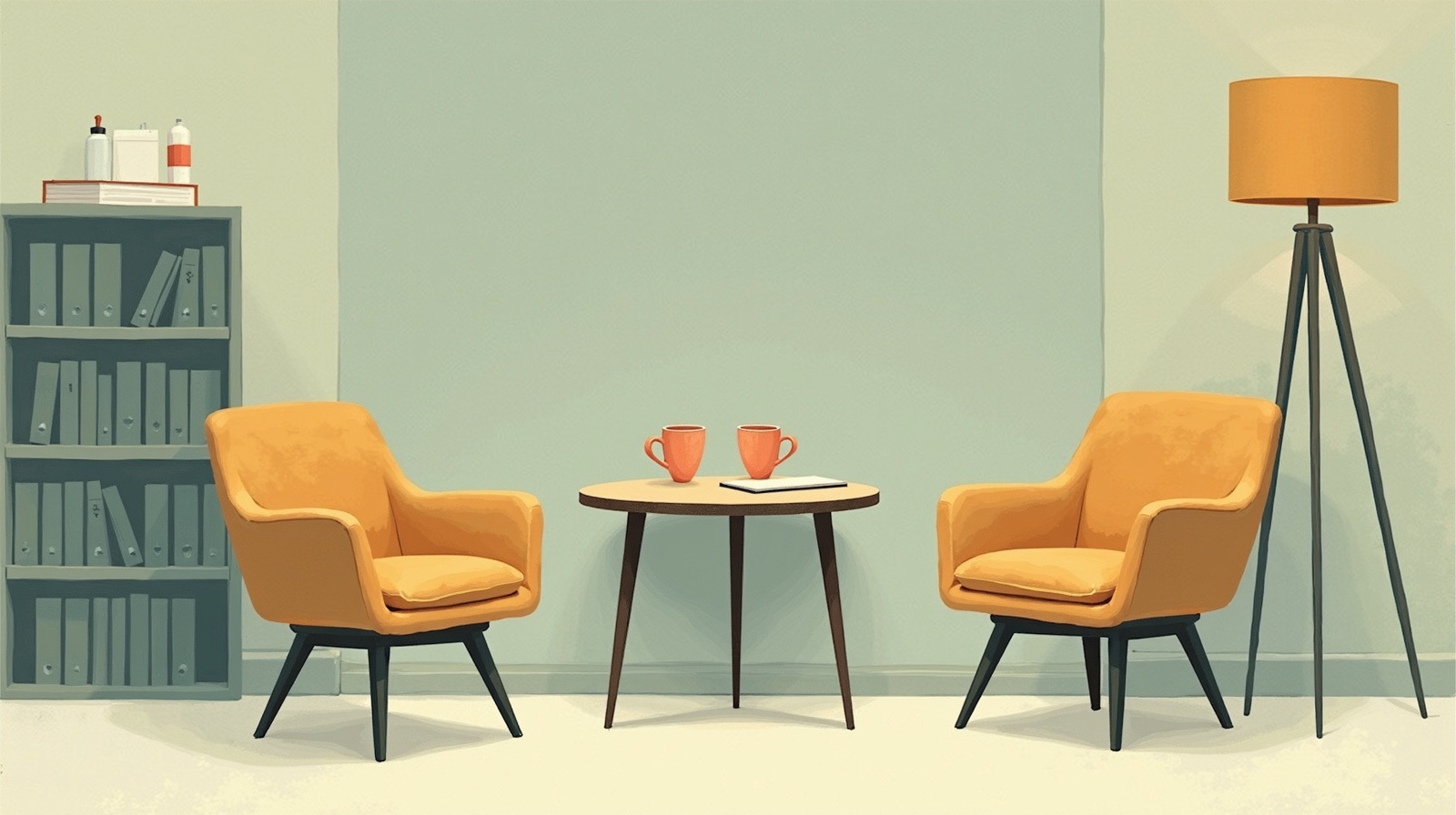 A quiet office corner set up for a coaching conversation