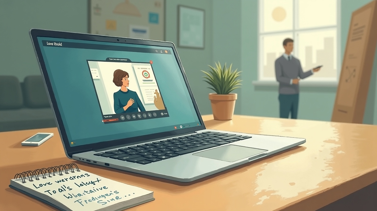 A laptop showing a video call with the vendor mid-conversation