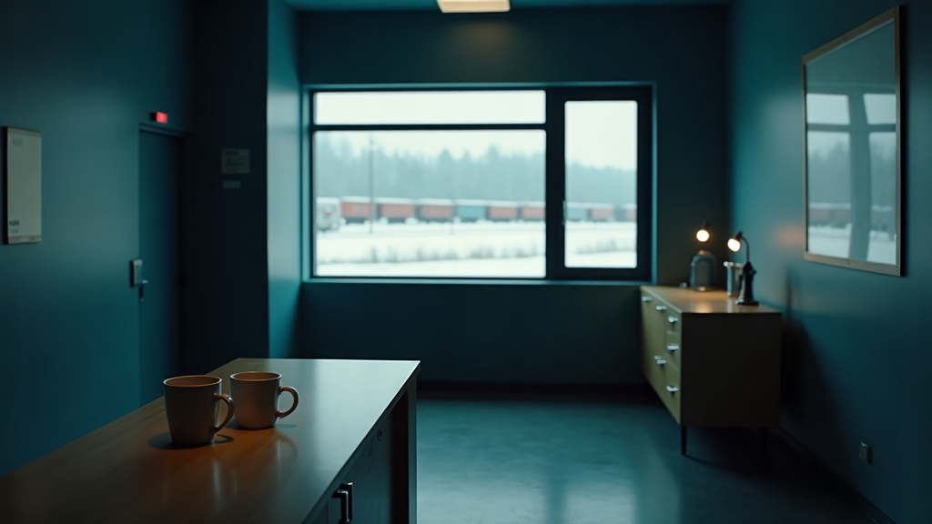 Office kitchen on the second floor, morning light
