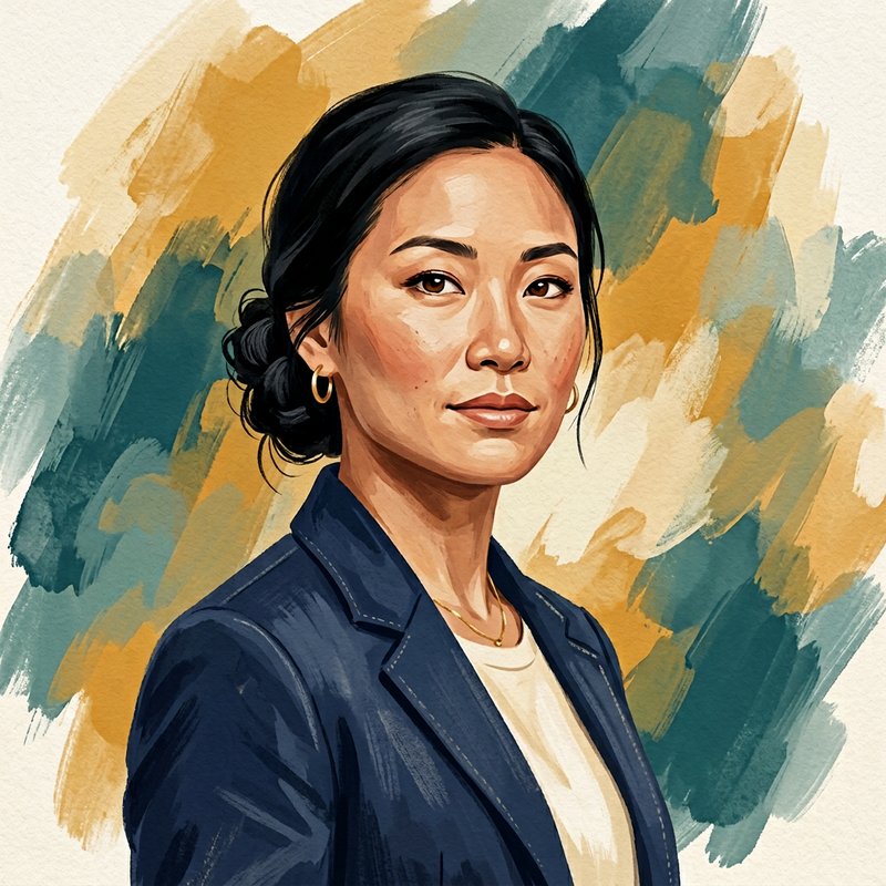 Portrait of Sarah Chen with a concerned expression